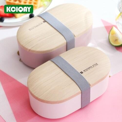 800ML Portable Wooden Oval Lunch Boxes Double Tiers Health Material Food Boxes Microwave Bento Lunch Box With Chopsticks Spoon