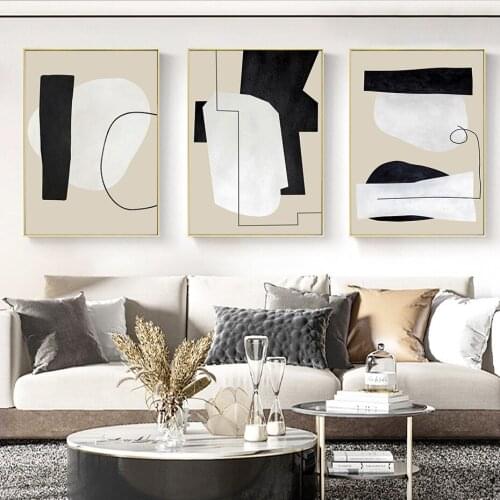Self-adhesive Wall Stickers Abstract Geometric Line Designs Beige Black White Poster Paintings Wall Art Picture Home Decoration