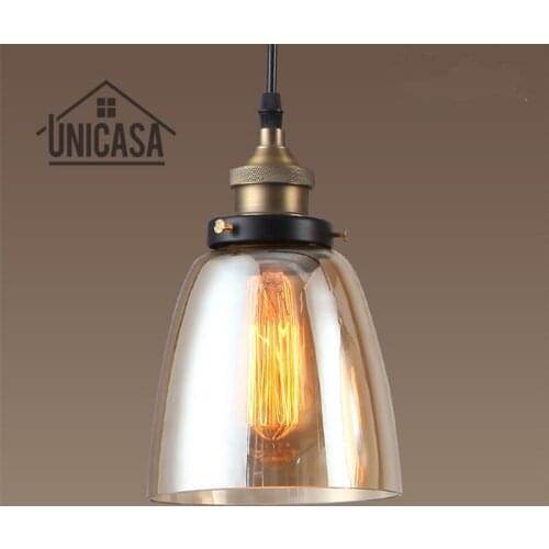 Amber Glass Shade Antique Pendant Lights Vintage Lighting Fixtures Kitchen Island Bar Hotel Mini LED Modern Pendant Ceiling Lamp