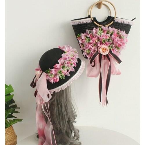 Weave Tote Bag 2021 Summer New High-quality Straw Bag Womens Designer Handmade Flowers Handbag Beach Travel Bag with Sun Hat