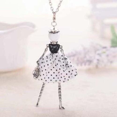 YLWHJJ new cute girl black dress long chain doll necklace women fashion statement jewelry baby fairy resin maxi necklace