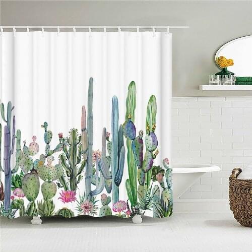 Cactus Pattern Bath Curtain Waterproof Fabric Shower Curtains Fresh Flower Plant Bathtub Screen for Bathroom Home Decoration