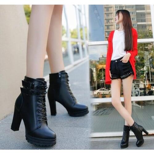 Autumn and winter new womens comfortable shallow mouth Round head boots womens Chunky heel boots simple sweet wild boots