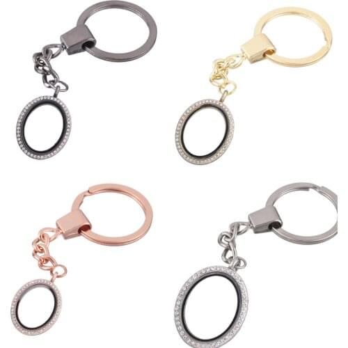 10pcs/lot Mixed color Oval alloy crystal twist Memory Living Magnet Glass Key Ring Keychains Locket fit for Floating charms