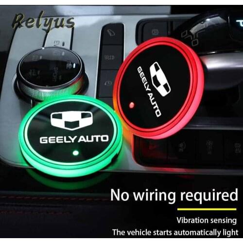 2Pcs Luminous Car Led Cup Coaster Non-slip Mat Atmosphere Light For Geely Atlas Coolray Boyue NL3 Emgrand X7 EX7 SUV GT GC9