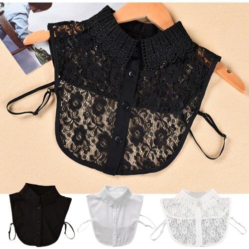 2021 Elegant Ladies Fake Collars Shawl Lapel Collar Half Shirt Women Hollow Lace Detachable Collar Female Clothes Accessory
