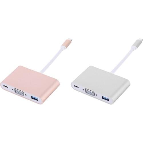 3-In-1 USB 3.1 Type C To VGA Adapter Cable Type-C USB 3.0 Charger Charging Port Digital Multiport Adapters Type c cable