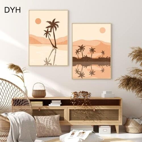 Abstract Landscape Poster Boho Sunset Mountain Palm Wall Art Picture Print Canvas Painting Minimalist Living Room Decoration