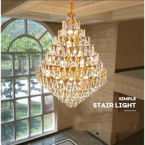 American Crystal Chandelier LED Modern Crystal Chandeliers Lights Fixture Luxury Shining Long Villa Hanging Drop Light
