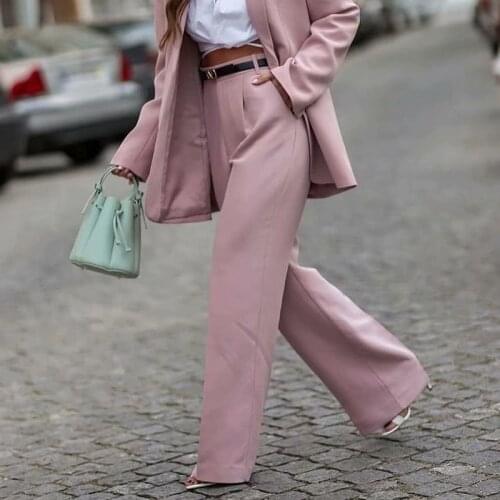 ZXQJ Vintage Women Elegant Pink Trousers 2021 Office Ladies Straight Long Pants Fashion Female Soft High Waist Pant Girls Chic