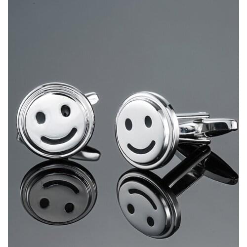 DY The new high quality happy smiling face round Silvery Cufflinks fashion Mens French shirt Cufflinks free shipping