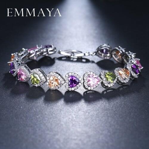 EMMAYA Valentines Gift Shiny Multicolored CZ Zircon Crystal Heart Shaped Woman Girl Bracelet Jewelry