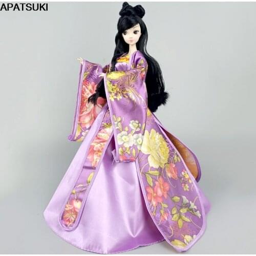 Purple Cosplay Dress For Barbie Dolls 1/6 Traditional Chinese Ancient Beauty Costume Clothes Party Evening Dresses Accessories
