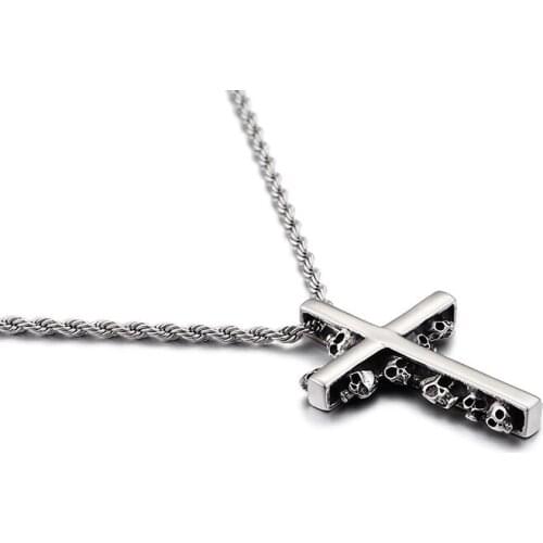 GNAYY Jewelry gothic stainless steel Cool Mens skeleton cross religious pendant Necklace