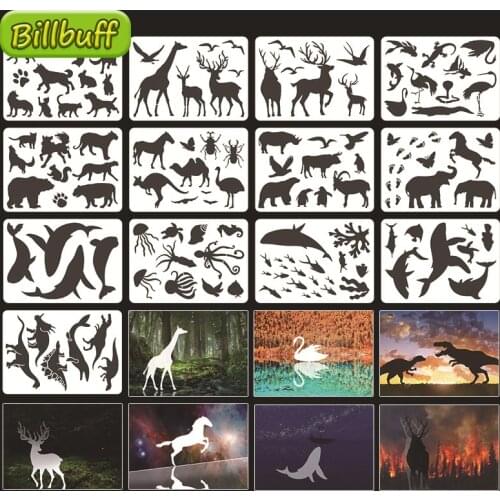 Hot Sale DIY Childrens Painting Dinosaur Wild Animal Template Pattern Stencils Suit Kid Painting Early Children Educational Toy