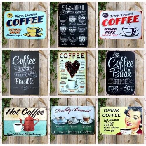 [ Kelly66 ] Hot Coffee Menu Break For You Tin Metal Sign Home Decor Bar Wall Art Painting 20*30 CM Size JT-5