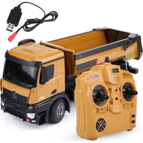 HUINA 1573 1/14 Scale RTR 2.4GHz 10CH Remote Control Engineering Vehicle RC Truck Dump self-discharging LED Light Toys for kids