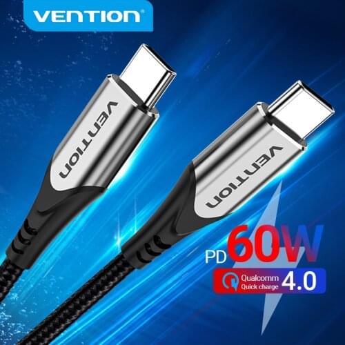 Vention USB C to USB Type C Cable for MacBook Pro Quick Charge 4.0 PD 60W Fast Charging for Samsung Xiaomi mi 10 Charge Cable