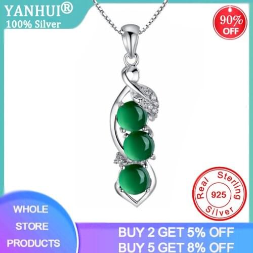 YANHUI Silver 925 Jewelry Emerald Necklaces For Women Gemstone Pendant Luxury Women Necklace 925 Sterling Silver Wedding Jewelry