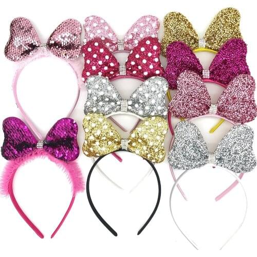 Lovely Girls Bows Knot Minnie Mickey Ears Plush Baby Hair Accessories Headband Kids Happy Birthday Party Christmas Hairbands