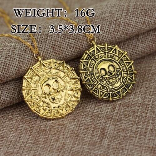Fashion Retro Caribbean Pirates Aztec Gold Coins Skull Men Necklace Chainbone Chain Pendant -30