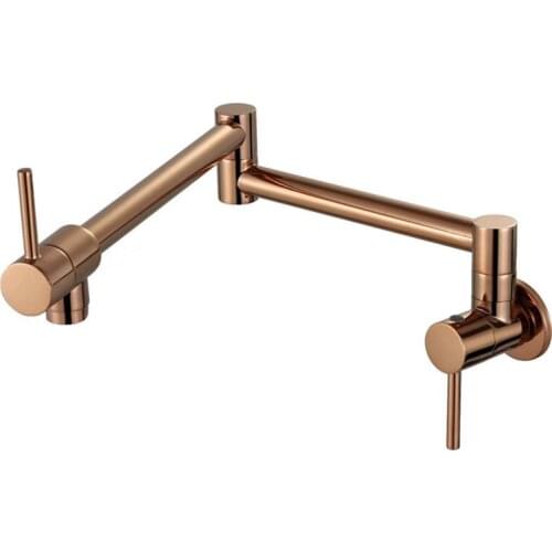 Pot Filler Tap Wall Mounted Foldable Kitchen Faucet Single Cold Single Hole Rose Gold Sink Tap Rotate Folding Spout Brass