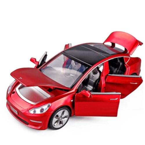 1:32 2021 New Tesla MODEL3 Alloy Car Model Sound Light Pull Back Toy Car For Boys Gift Decoration Childrens Birthday Gift Red