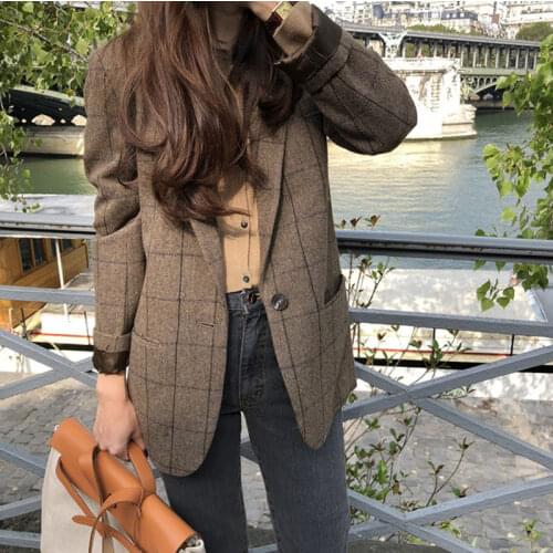 New Fashion Business Interview Plaid Suits Women Work Office Ladies Long Sleeve Spring Casual Blazers