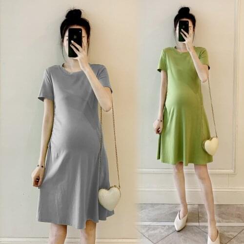 New Fashion Maternity Top Solid Maternity Dress Cotton Summer Pregnancy Dress Pregnant Clothes Big Size Dress For Pregnant Women