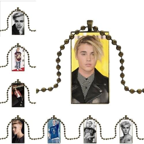 Fall Justin Bieber Vintage Jewelry Bronze Color Glass Cabochon Choker Pendant Long Rectangle Necklace For Women Party