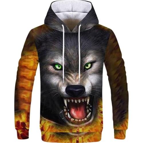 Autumn and winter new 3d hoodie animal graphics casual printing mens trend casual hoodie street autumn and winter tops