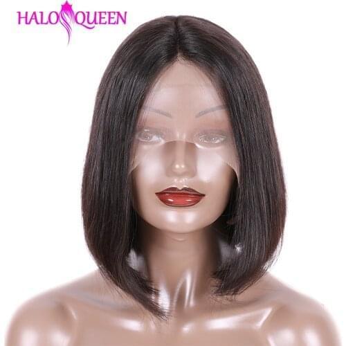 HALOQUEEN Bob Lace Wig Natural Hair Straight Brazilian Short Bob Wigs 6-16 inch Pre-Plucked Hairline Lace Closure Wigs