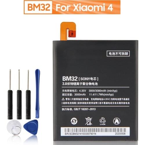 Xiao Mi Original BM32 Battery For Xiaomi Mi 4 M4 Mi4 BM32 Genuine Replacement Phone Battery 3080mAh With Free Tools
