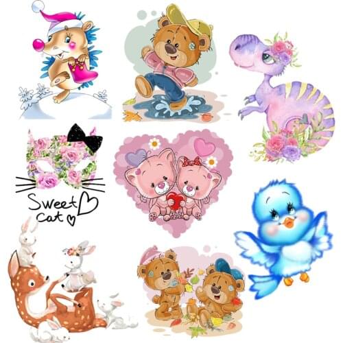 Prajna Cartoon Animals Patches Clothing Thermoadhesive Patches Bear Deer Stickers Iron-On Transfers For Clothing Iron On Patches