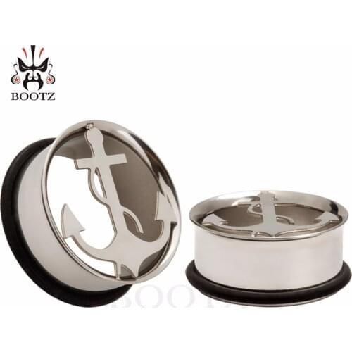 Single flared anchor stainless steel ear plugs tunnels piercing body jewelry ear gauges sell by pair