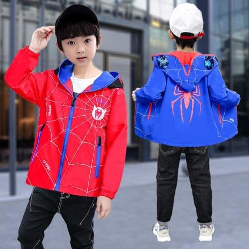 Spring 4-14Y Boys Jackets New Kids Coats Tops Print Jacket Clothes Children Hooded Outwear Sport Windproof Windbreaker
