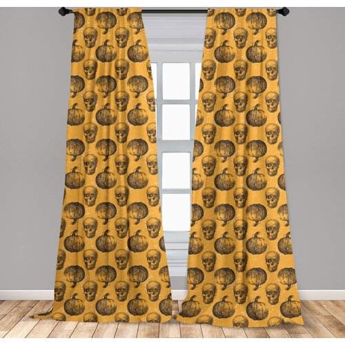 Pumpkin Curtain Halloween Skulls and Pumpkins Scary Holiday Celebrations Worn Window Curtain Living Room Bedroom