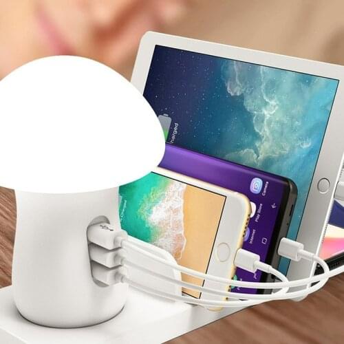 Mini 3 USB Charging Station Dock QC3.0 Quick Charge Mushroom Lamp Charger Fast Qi 7.5W/10W Wireless Chargers for IPhone Samsung