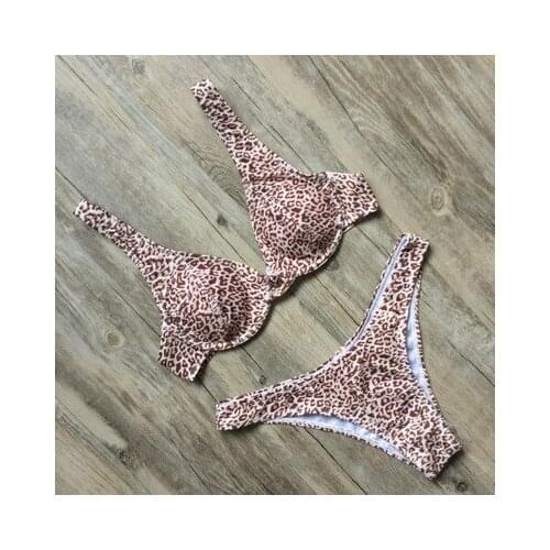 Summer Sexy Bikini Womens Two Piece Leopard Print Swimsuit With Chest Pad And No Steel Bracket
