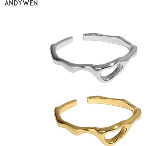 ANDYWEN 925 Sterling Silver 2021 Simple Slim Resizable Ring Women Adjustable Women Wedding Luxury Jewelry Round FInger Jewels