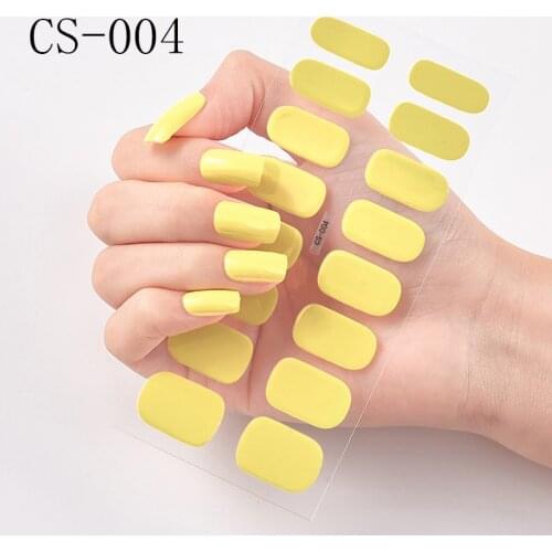 16tips Pure Color Yellow DIY Nail Wraps Full Cover Nail Stickers Art Decorations Manicure Adhesive Polish Nails Valentine Gifts