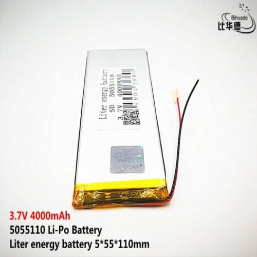 2pcs Liter energy battery Good Qulity 3.7V,4000mAH 5055110 Polymer lithium ion / Li-ion battery for tablet pc BANK,GPS,mp3,mp4
