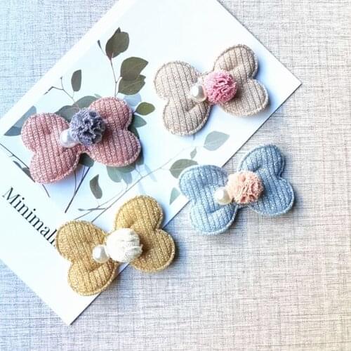 20Pcs/Lot 4.8*3.2CM Furball Bowknot Padded Appliques For Children Hair Clip Accessories And Garment Sock Decoration Patches