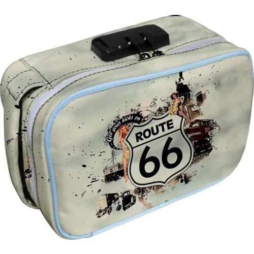 2021 New Arrival Route 66 Portable Storage Carrying Stratification Password Lock Zipper Box Women Makeup Organizer Bag