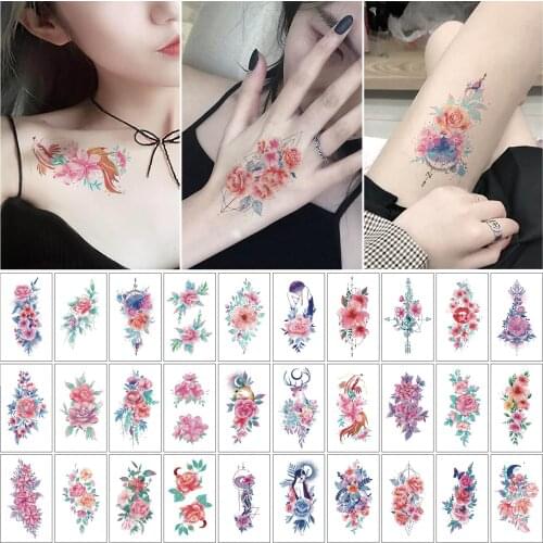 30Pcs Temporary Tattoo Sticker Face Hand Arm Leg Body Art Fake Tatoo Waterproof temporary tattoos Flowers tatuajes temporales