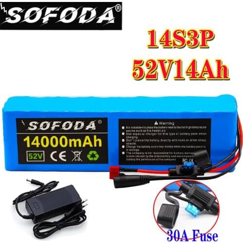 52v lithium ion battery 52v 14Ah 1000w 14S3P Battery Pack For 58.8v E-bike Electric bicycle Scooter with BMS and fuse device