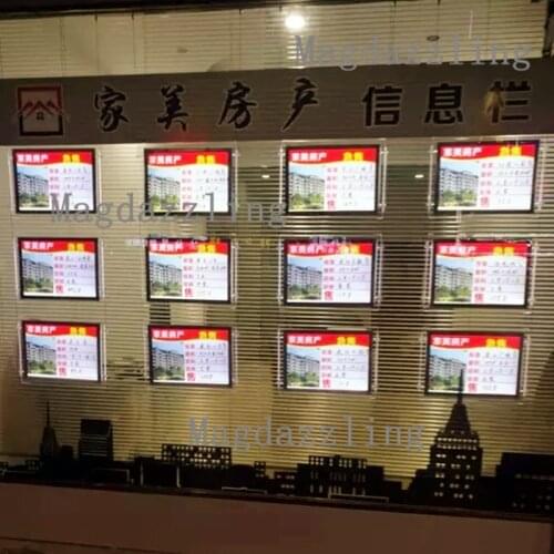 A4 Landscape Hanging Double Sided Acrylic Frame LED Light Box Real Estate Agent LED Window Display Systems for Shop Front Window