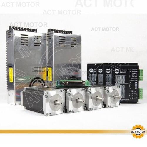 ACT 4Axis Nema23 Stepper Motor 23HS2442 Single Shaft 4-Lead 425oz-in 112mm 4.2A+4PCS Driver DM542 4.2A+Power Engraving Cut Mill