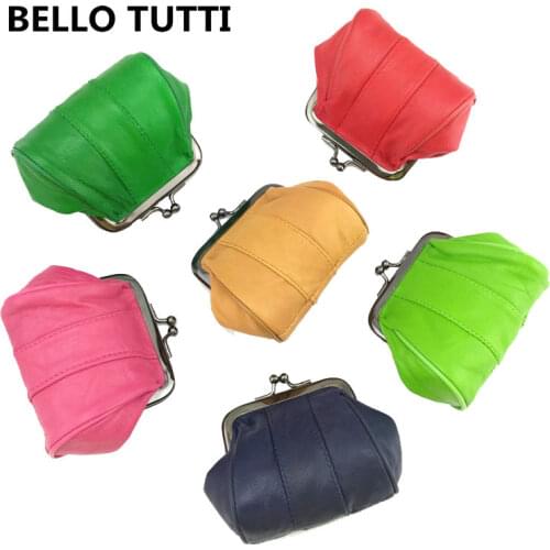 BELLO TUTTI Mini Coin Purses Money Clip Fashion Women Key Small Wallets Original Metal Hasp Genuine Leather Sheepskin Change Bag