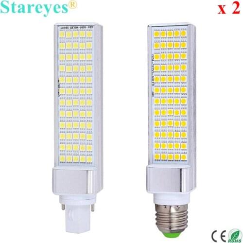 Free Shipping 2 pcs G24 G23 E27 12W SMD 5050 60 LED PL Corn Bulb LED Bedroom Light 930LM LED transverse inserted lights